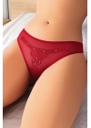 Kırmızı Nakış Desenli Taşlı Fantezi Tanga String