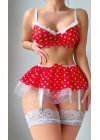 Kırmızı Puantiye Etekli Kadın Fantazi Seksi Kostüm
