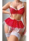 Kırmızı Puantiye Etekli Kadın Fantazi Seksi Kostüm