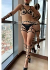 Kol Ve Bacak Deri Detaylı Full Harness Takım