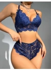 Lacivert Dantelli Fantezi Bralet Sütyen Takımı