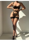 Leopar Desenli Lingerie Set – Dantel Karışımı Seksi Jartiyer 3’lü Takım( Çorap Dahil Değildir )