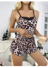 Leopar Desenli Şortlu Gecelik Pijama Takımı 6662