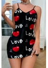 Love Desenli Saten Gecelik