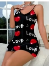 Love Desenli Saten Gecelik