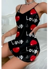 Love Desenli Saten Gecelik