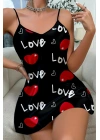 Love Desenli Saten Gecelik