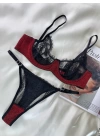 Özel Tasarım Dantel İşlemeli  Bordo Desteksiz Bralet Takımı