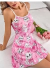 Pembe Kedi Desenli Fantezi Gecelik
