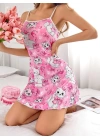 Pembe Kedi Desenli Fantezi Gecelik