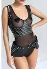 Perçin Detaytlı Şık Kemer Ve Harness Takım - Brf1303