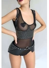 Perçin Detaytlı Şık Kemer Ve Harness Takım - Brf1303