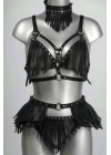 Püskül Detaylı Şık Deri Harness Takım - Brf627