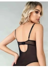 Siyah Dantel İşlemeli Özel Bölgesi Açık Fantezi Body Jartiyer Takımı