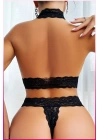 Siyah Dantel Şeritli Seksi Sütyen Külot Takım