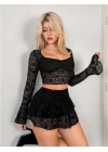 Siyah Dantelli Etekli Fantezi Bolero Bustiyer Takım