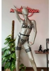 Siyah Deri Bdsm Fantazi Jartiyer Takım - Brf530