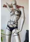 Siyah Deri Jartiyer Ve Büstiyer Harness - Brf415