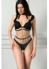 Siyah Deri Zincirli Harness Takım - Brf504