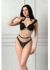 Siyah Deri Zincirli Harness Takım - Brf504
