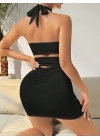 Siyah Fantezi Elbise Zincirli Parlak