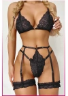 Siyah Göğüs Dantelli Seksi Jartiyer Takım