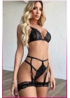 Siyah Göğüs Dantelli Seksi Jartiyer Takım