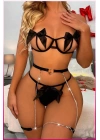 Siyah Göğüs Fiyonklu Balenli Seksi Jartiyer Takım