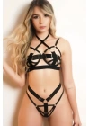 Siyah Harness Sütyen Külot Takım