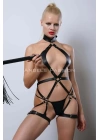 Siyah Kırbaçlı Deri Harness, Full Body Deri Harness, Erotik Deri İç Giyim - Brf1348