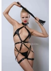 Siyah Kırbaçlı Deri Harness, Full Body Deri Harness, Erotik Deri İç Giyim - Brf1348