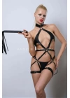 Siyah Kırbaçlı Deri Harness, Full Body Deri Harness, Erotik Deri İç Giyim - Brf1348