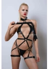 Siyah Kırbaçlı Deri Harness, Full Body Deri Harness, Erotik Deri İç Giyim - Brf1348