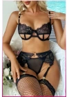 Siyah Midye Seksi Jartiyer Takım