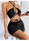 Siyah Şık Fantezi Clup Elbisesi