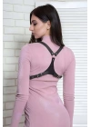 T-shirt Bluz Elbise Üzeri Yaka Crop Kemer Deri Harness - Brf1271