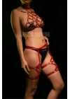 Tarz Ve Şık Kırmızı Deri Fantazi Jartiyer Harness - Brf460