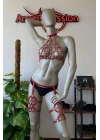 Tarz Ve Şık Kırmızı Deri Fantazi Jartiyer Harness - Brf460