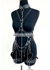 Tasma Ve Zincir Detaylı Şık Deri Harness, Deri Fantezi Giyim- Brf1225
