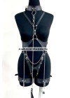 Tasma Ve Zincir Detaylı Şık Deri Harness, Deri Fantezi Giyim- Brf1225