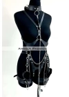 Tasma Ve Zincir Detaylı Şık Deri Harness, Deri Fantezi Giyim- Brf1225