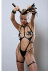Tasmalı, Kırbaçlı, Kelepçeli Deri Fantezi Giyim, Deri Kadın İç Giyim, Partywear - Brf1357