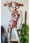 Tasmalı Kırmızı Harness Fantazi İç Giyim Takım