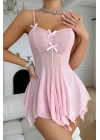 Toz Pembe Asimetrik Kesim Fiyonk Detaylı Gecelik 15903