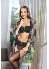 Transparan Kuşaklı Mini Boy Sabahlık Siyah (brf11946)