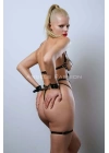 Zincir Detaylı Body Deri Harness, Kelepçeli Fantezi İç Giyim - Brf1098