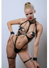 Zincir Detaylı Body Deri Harness, Kelepçeli Fantezi İç Giyim - Brf1098