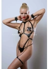 Zincir Detaylı Body Deri Harness, Kelepçeli Fantezi İç Giyim - Brf1098