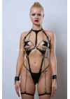 Zincir Detaylı Body Deri Harness, Kelepçeli Fantezi İç Giyim - Brf1098