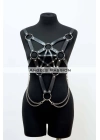 Zincir Detaylı Şık Deri Göğüs Harness, Büstiyer Harness, Deri Göğüs Harness- Brf1399